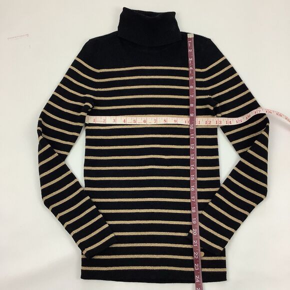 Ralph Lauren Black Gold Striped Turtleneck Sweater Top Ribbed Knit Women Size M - Picture 10 of 13
